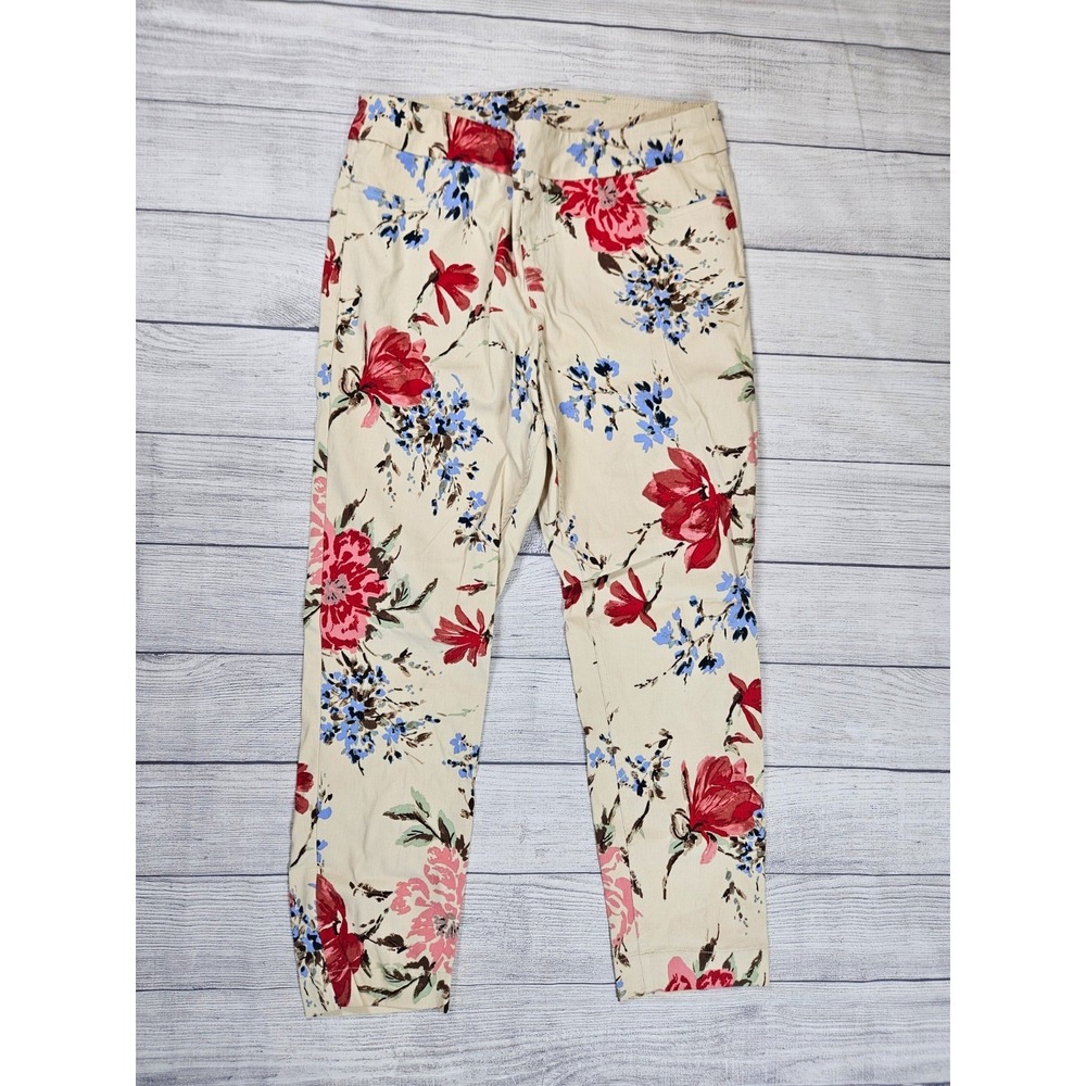 Soft Surroundings Pants‎ Womens Size Large Cream Floral Pull On Ankle Style